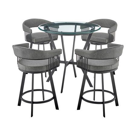 Armen Living Naomi and Chelsea 5-Piece Counter Height Dining Set in Black Metal and Gray Faux Leather SETNMCHGRBL5